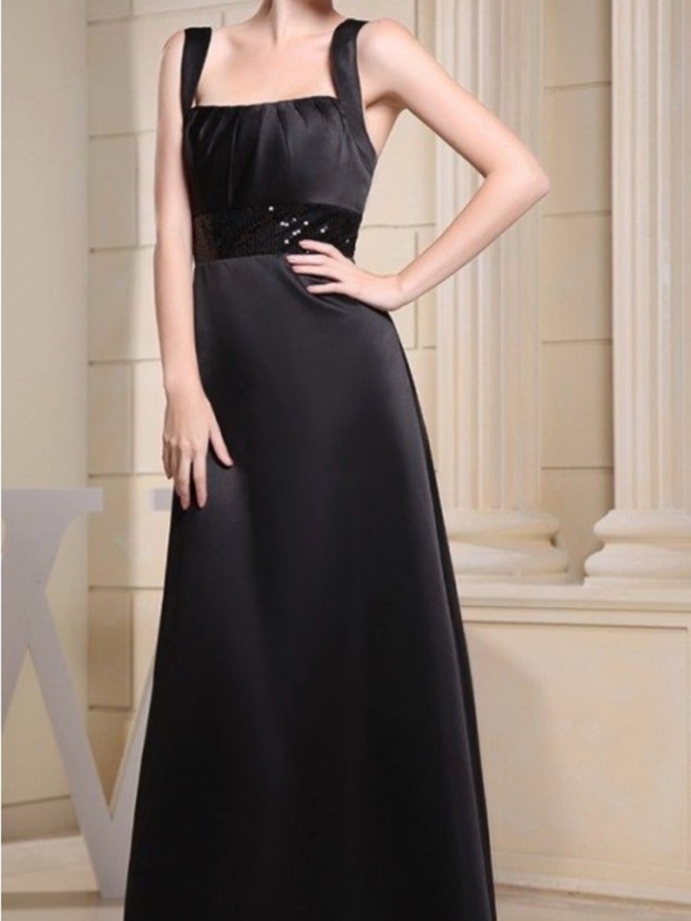 Calvin Klein Black Satin Pleated-Detail Maxi dress Size S